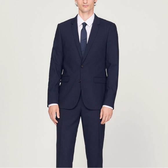 Mens SANDRO Classic Navy Wool Suit Jacket sz EU48 - Picture 2 of 16
